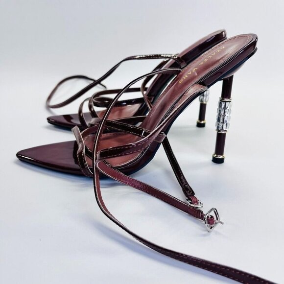 Azalea Wang Brown Jeweled Heels Size 7.5 Brown Leather 5" Heel Formal Event - Picture 4 of 15